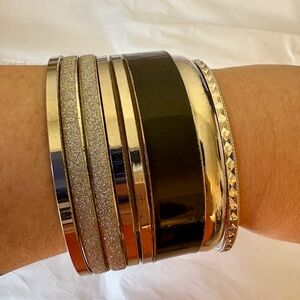 Elegant Silver and Black Bangle Set